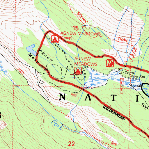 Topographic Map of Agnew Meadows Campground, CA