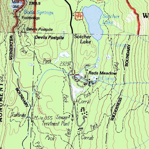Topographic Map of Reds Meadow, CA