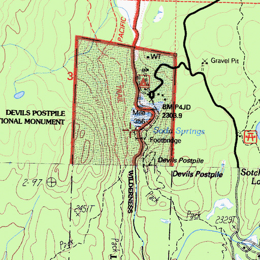 Topographic Map of Soda Springs, CA