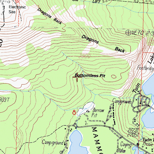 Topographic Map of Bottomless Pit, CA