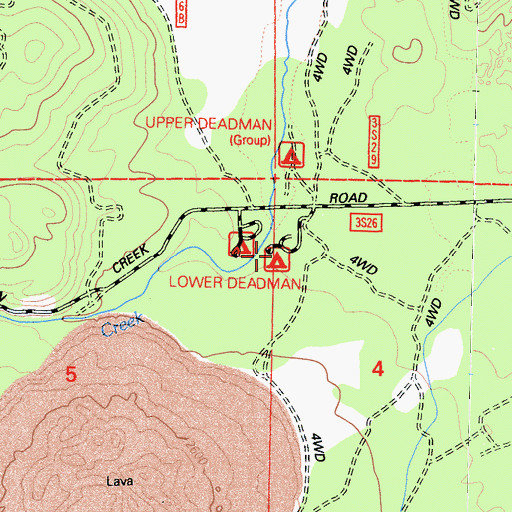 Topographic Map of Lower Deadman Campground, CA