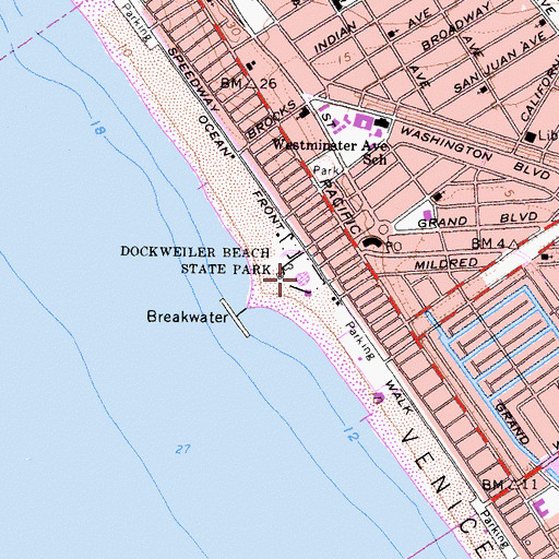Topographic Map of Venice Pavilion, CA