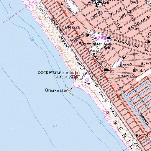 Topographic Map of Venice Recreation Center, CA