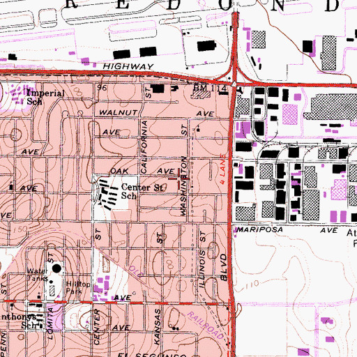 Topographic Map of Washington Park, CA