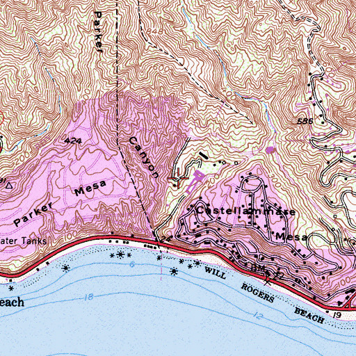 Topographic Map of J Paul Getty Museum, CA