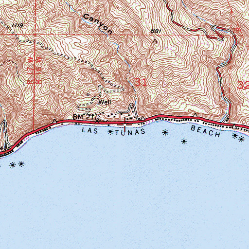 Topographic Map of Las Tunas Beach, CA