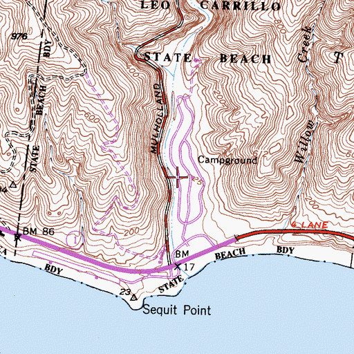 Topographic Map of Leo Carrillo Campground, CA