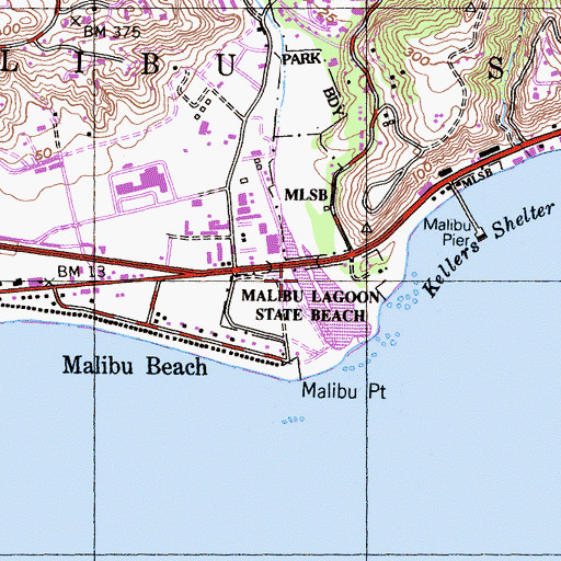 Topographic Map of Malibu Lagoon, CA