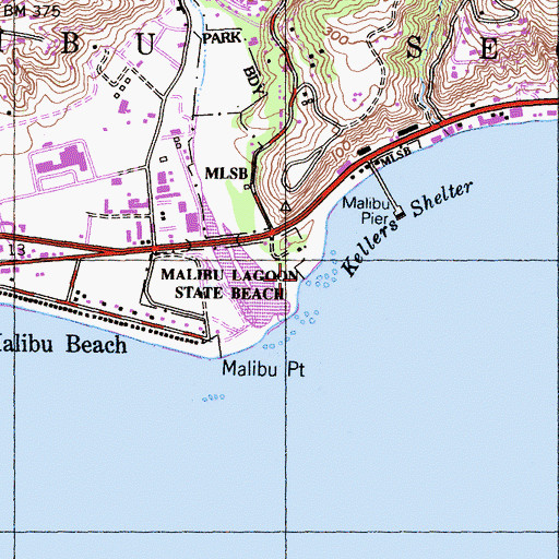 Topographic Map of Malibu Lagoon State Beach, CA