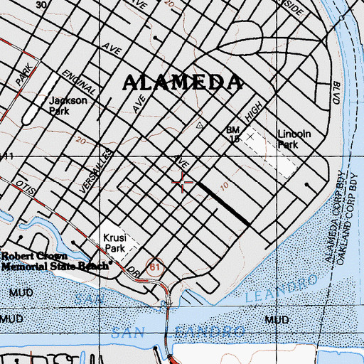 Topographic Map of High Street Station (historical), CA