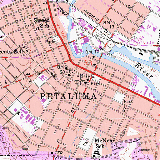 Topographic Map of Petaluma Post Office, CA