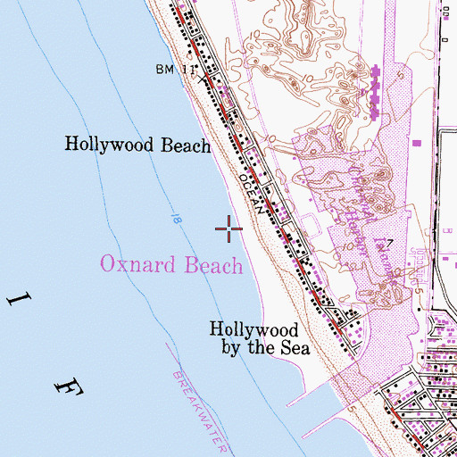 Topographic Map of Hollywood Beach, CA