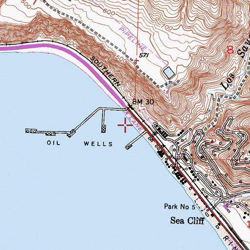 Topographic Map of Oil Piers Beach, CA