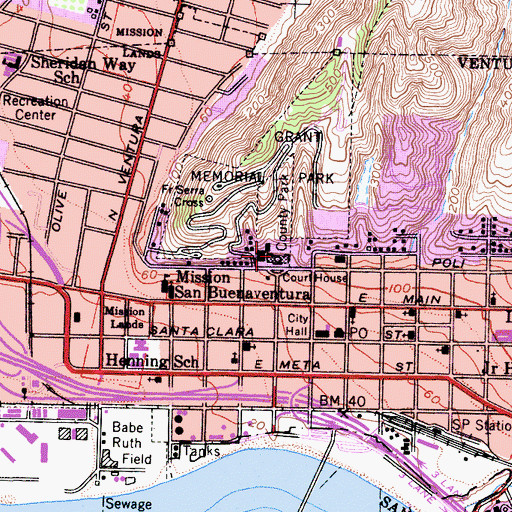 Topographic Map of Ventura City Hall, CA