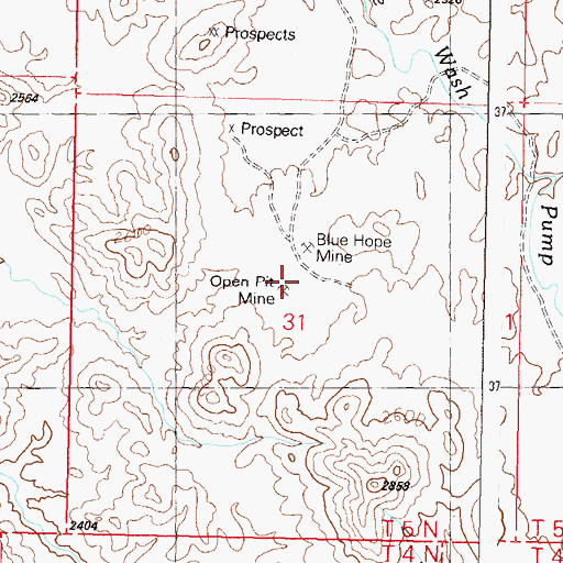 Topographic Map of Blue Hope Mine, AZ