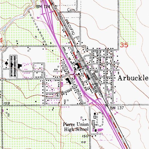 Topographic Map of Arbuckle Post Office, CA