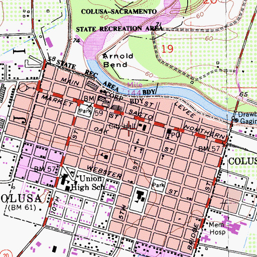 Topographic Map of Colusa Carnegie Library, CA