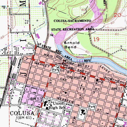 Topographic Map of Colusa Levee Scenic Park, CA
