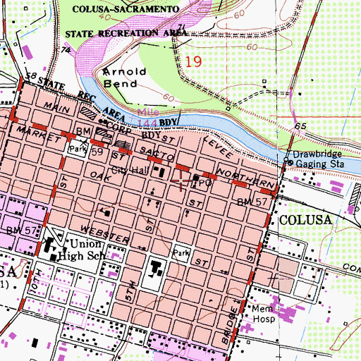 Topographic Map of Colusa Post Office, CA