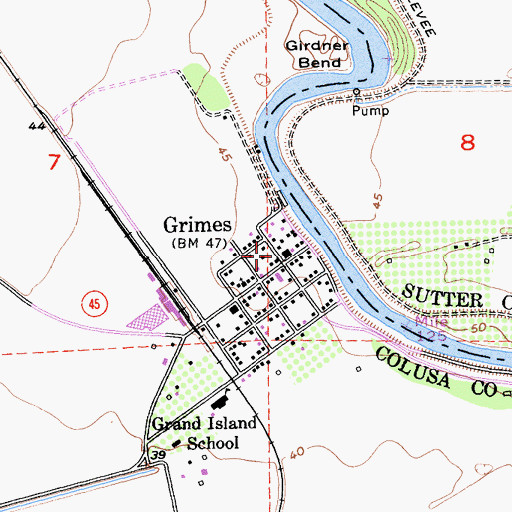 Topographic Map of Grimes Post Office, CA