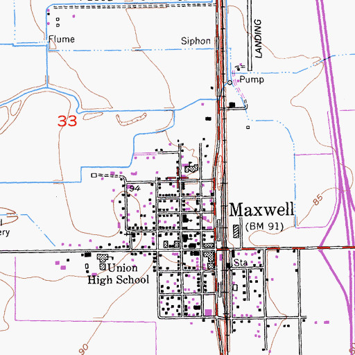 Topographic Map of Maxwell Elementary School, CA