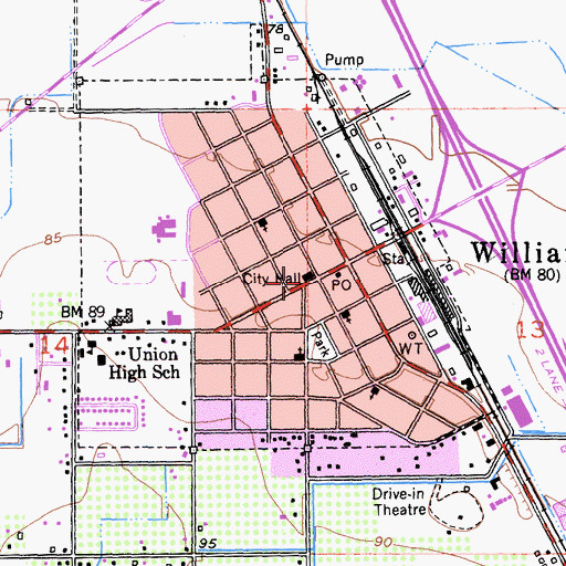 Topographic Map of Williams City Hall, CA