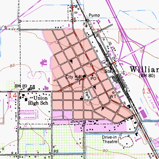 Topographic Map of Williams Post Office, CA