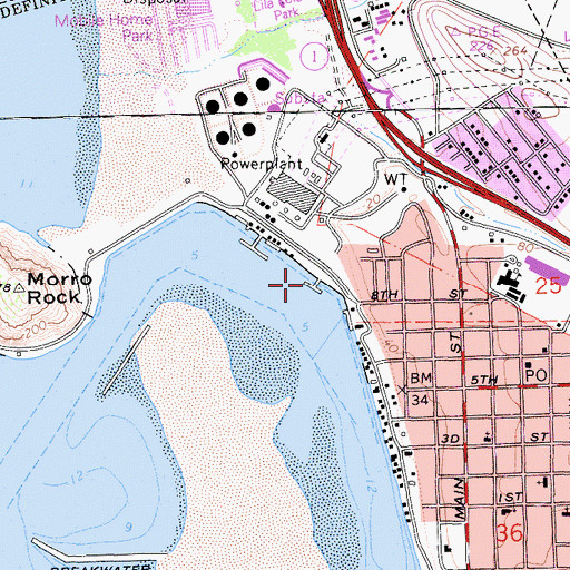 Topographic Map of South T Pier, CA