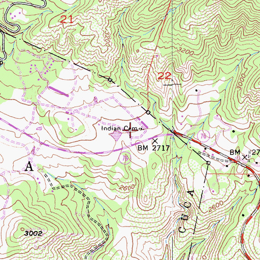 Topographic Map of Potrero Indian Cemetery, CA