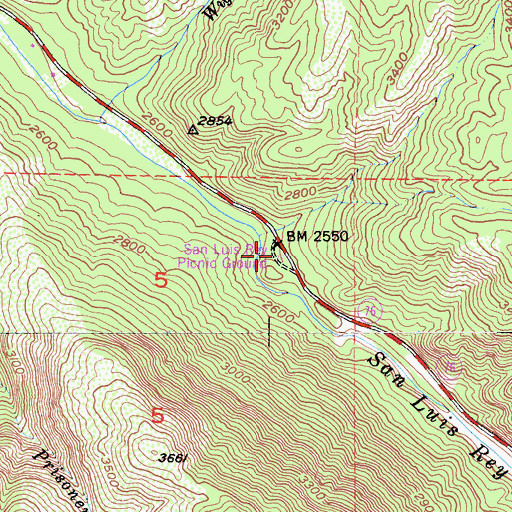 Topographic Map of San Luis Rey Picnic Ground, CA
