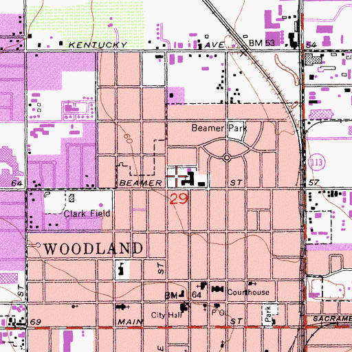 Topographic Map of Beamer Park Elementary School, CA