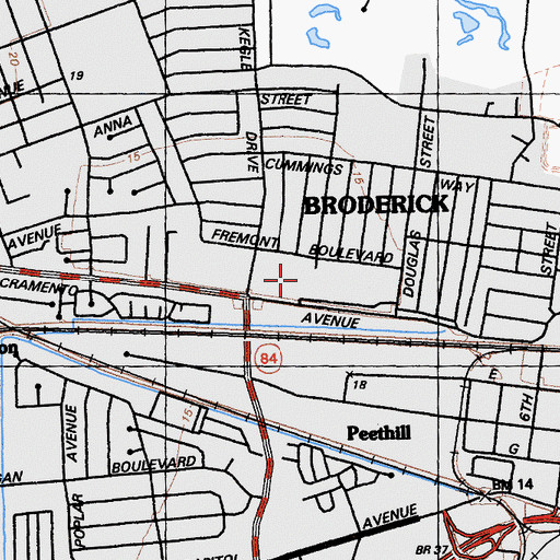Topographic Map of Broderick Post Office, CA