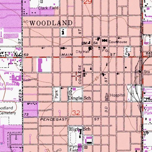 Topographic Map of Christian Church of Woodland, CA