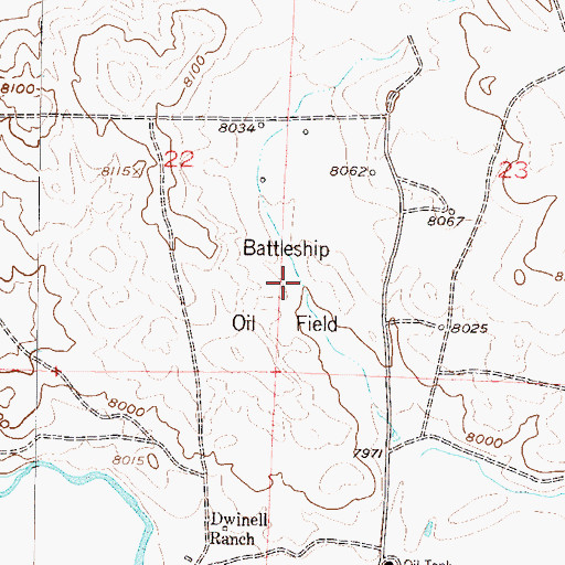 Topographic Map of Battleship Oil Field, CO