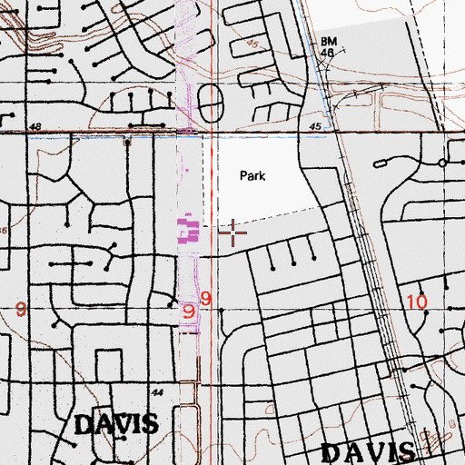 Topographic Map of Davis Branch Yolo County Library, CA