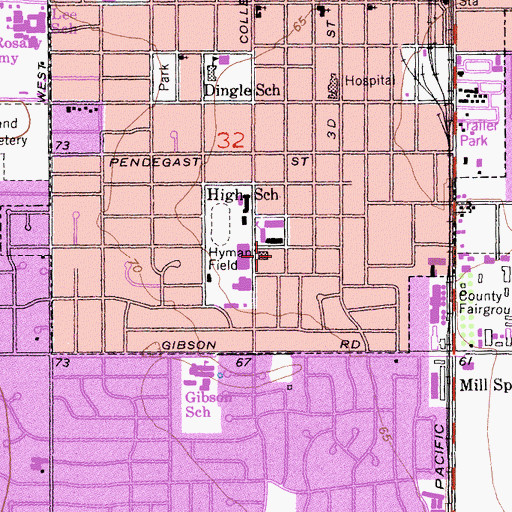 Topographic Map of Douglass Middle School, CA