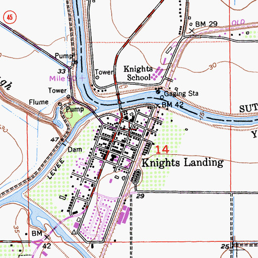 Topographic Map of Knights Landing Branch Yolo County Library, CA