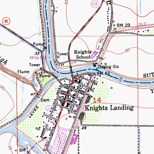 Topographic Map of Knights Landing Post Office, CA