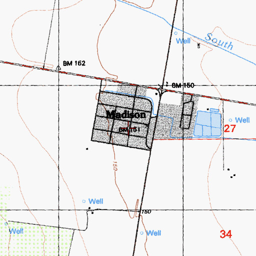 Topographic Map of Madison Post Office, CA