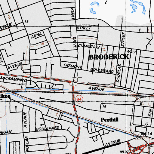 Topographic Map of Riverbend Shopping Plaza Shopping Center, CA