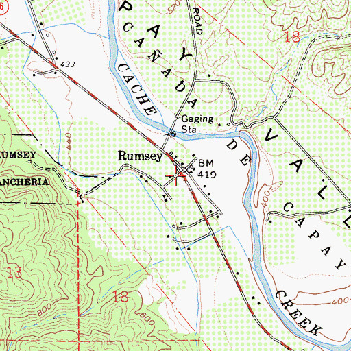 Topographic Map of Rumsey Town Hall, CA