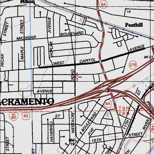 Topographic Map of West Sacramento Post Office, CA