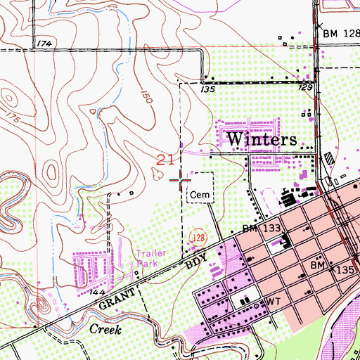 Topographic Map of Winters Cemetery, CA
