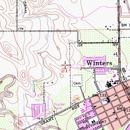 Topographic Map of Winters Middle School, CA