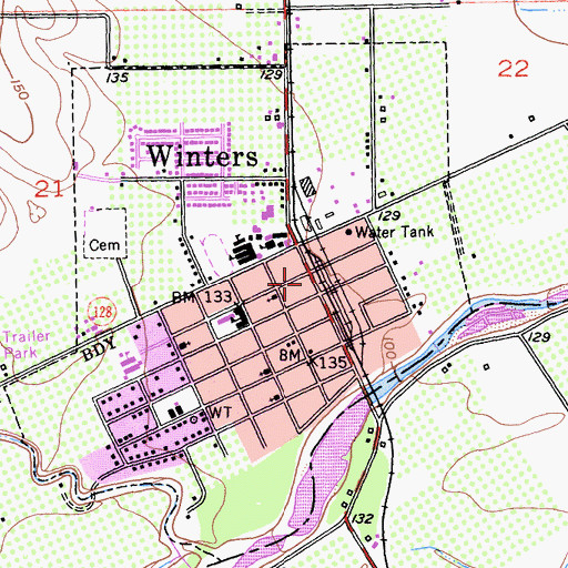 Topographic Map of Winters Post Office, CA