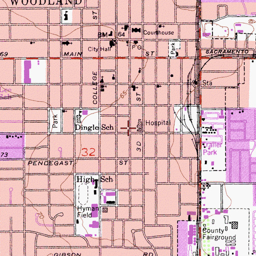 Topographic Map of Woodland Clinic Hospital, CA