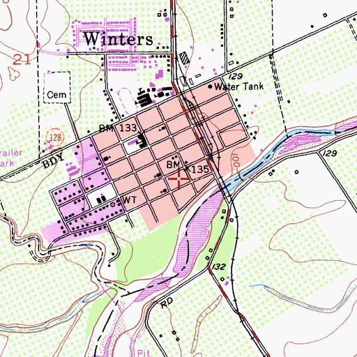 Topographic Map of Winters Branch Yolo County Library, CA