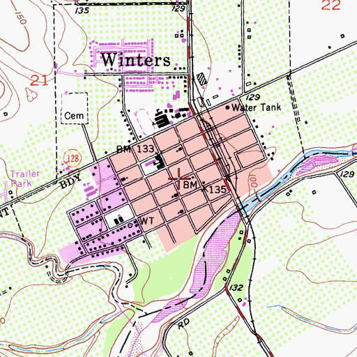Topographic Map of Winters City Hall, CA