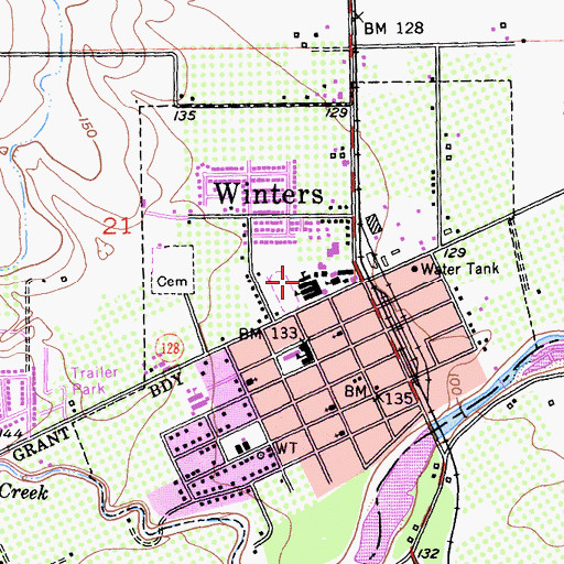 Topographic Map of Winters High School, CA