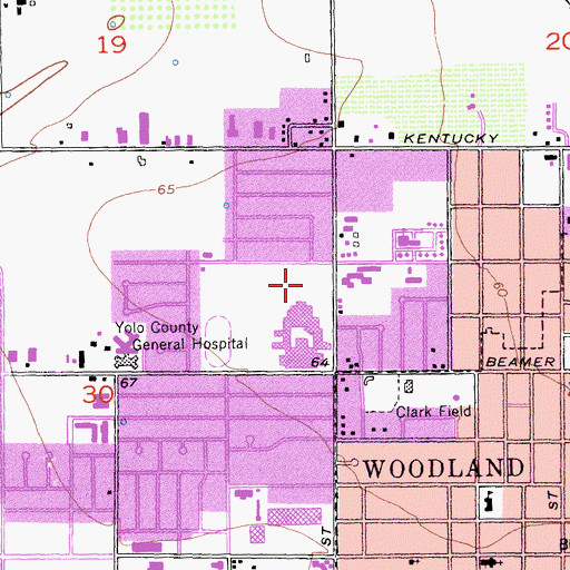 Topographic Map of Woodland Community Swimming Pool, CA